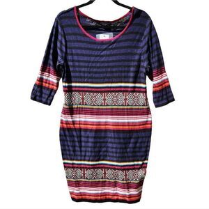 Peruvian Connection -1006‎ NWT Caravan Sweater Dress 3/4 Sleeve navy knit Large